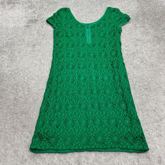 Cluny Anthropologie Crochet Lace Shift Dress Womens 8 Green Scoop Neck Cotton - Picture 2 of 12